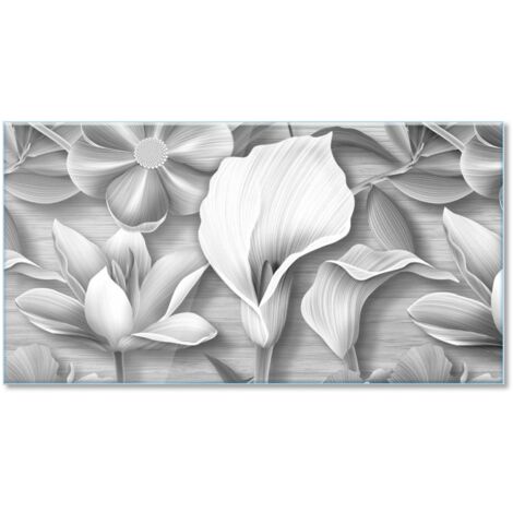 Lupia Quadro Moderno Stampa su Vetro Temperato GLASS FLOWERS GRAPHICS MIX GREY Alta Definizione e Lucentezza di Colori  Design Elegante per Soggiorno, Camera, Ufficio  Facile da Appendere, 73x139 cm (1/4)