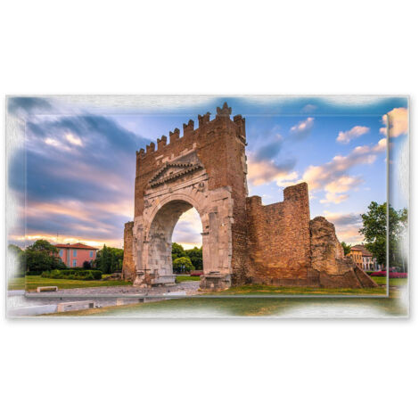 Lupia - Quadro moderno su Tela con Cornice stampata NEWEXT 75x135 cm, paesaggi localismi italiani, per casa soggiorno capezzale camera da letto hotel ufficio, RIMINI ARCO DI AUGUSTO (1/4)