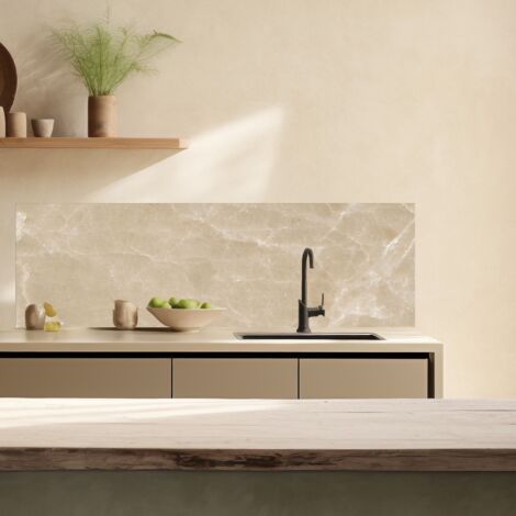 Lupia Pannello Paraschizzi Schienale Cucina con decorazione stampata, MARMO BEIGE, in Alluminio composito, Facile da applicare, Lavabile Ignifugo Resistente all'Acqua 180xH62,5 cm