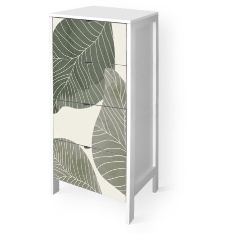 Lupia - Cassettiera Mobile Italy, Stile Minimal in Legno, 4 Cassetti, Stampa FOGLIAME-B, Adatta a Ogni Stanza, 39x29xH78 cm, organizer Colore Bianco decorato