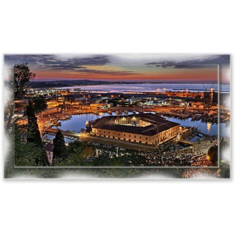 Lupia - Quadro moderno su Tela con Cornice stampata NEWEXT 75x135 cm, paesaggi localismi italiani, per casa soggiorno capezzale camera da letto hotel ufficio, ANCONA MOLE VANVITELLIANA (1/4)