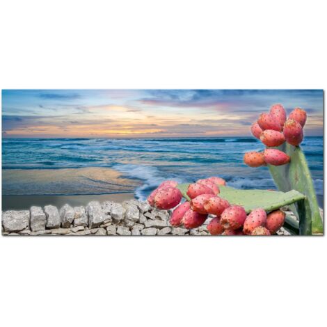 Lupia - Quadro moderno su Tela Canvas DEEP 65X143 cm, con paesaggi e localismi italiani, per casa, soggiorno, capezzale camera da letto, hotel, ufficio, SICILIA - PAESAGGIO TIPICO SUD ALBA (1/4)