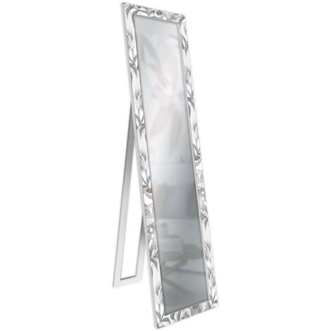 Lupia - Specchio da Terra Moderno FLOOR MIRROR DECO 40x156 cm CALLE WHITE, Specchiera con Cornice Stampata in Legno Regolabile con cavalletto e Montabile a Parete