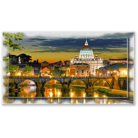 Lupia - Quadro moderno su Tela con Cornice stampata NEWEXT 75x135 cm, paesaggi localismi italiani, per casa soggiorno capezzale camera da letto hotel ufficio, ROMA SAN PIETRO DA PONTE SANT'ANGELO (1/4)