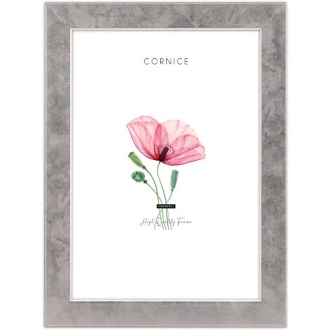 Lupia - Cornice portafoto in legno ecologico MDF da parete QUADRA ARGENTO con bordo interno filo Bianco, silver argentata, per foto, stampe artistiche, poster, quadri moderni 30x40 cm