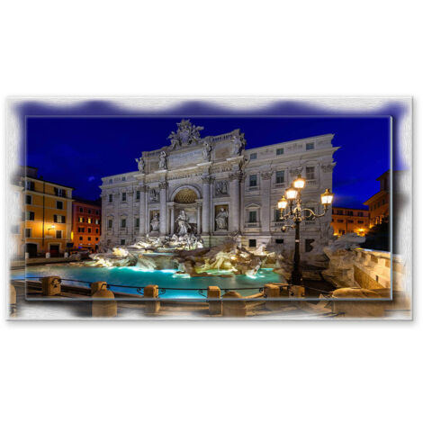 Lupia - Quadro moderno su Tela con Cornice stampata NEWEXT 75x135 cm, paesaggi localismi italiani, per casa soggiorno capezzale camera da letto hotel ufficio, ROMA FONTANA DI TREVI NIGHT (1/4)