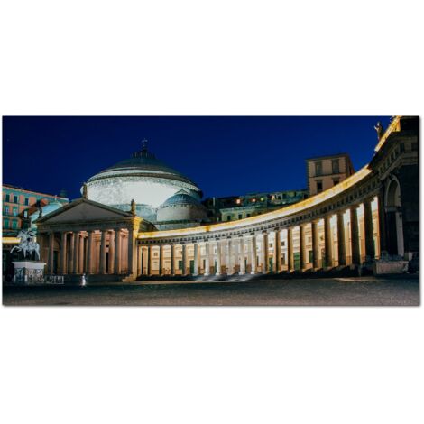 Lupia - Quadro moderno su Tela Canvas DEEP 65X143 cm, con paesaggi e localismi italiani, per casa, soggiorno, capezzale camera da letto, hotel, ufficio, NAPOLI - PIAZZA PLEBISCITO NOTTE (1/4)