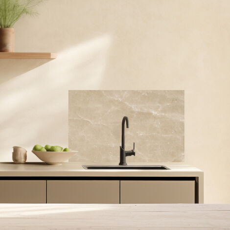 Lupia Pannello Paraschizzi Schienale Cucina con decorazione stampata, MARMO BEIGE, in Alluminio composito, Facile da applicare, Lavabile Ignifugo Resistente all'Acqua 90xH62,5 cm