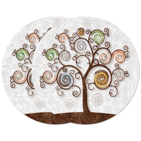 Lupia - Sottotutto decorato Albero della vita in Legno Rotondo Sotto bicchiere, piatto, pentola TREE WHITE 20 cm Set 2 pz