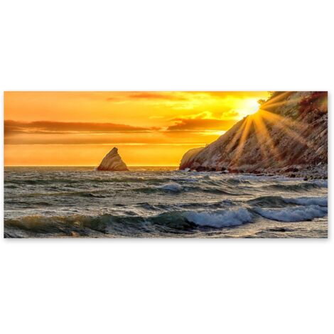 Lupia - Quadro moderno su Tela Canvas DEEP 65X143 cm, con paesaggi e localismi italiani, per casa, soggiorno, capezzale camera da letto, hotel, ufficio, ANCONA - ALBA SPIAGGIA LA VELA PORTON (1/4)