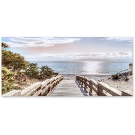 Lupia - Quadro moderno su Tela Canvas DEEP 65x143 cm PONTILE SULLA SPIAGGIA LIGHT Tela Cotone, Stampa, Made in Italy, Telaio in Legno, casa soggiorno capezzale camera da letto hotel ufficio (1/4)