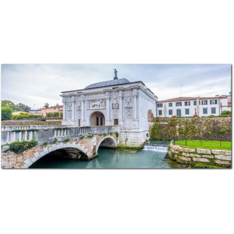 Lupia - Quadro moderno su Tela Canvas DEEP 65X143 cm, con paesaggi e localismi italiani, per casa, soggiorno, capezzale camera da letto, hotel, ufficio, TREVISO - PORTE ANTICHE (1/4)