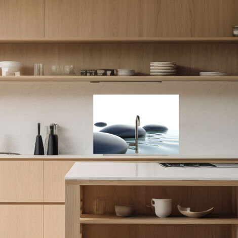Lupia Pannello Paraschizzi Schienale Cucina con decorazione stampata, SASSI SULL'ACQUA, in Alluminio composito, Facile da applicare, Lavabile Ignifugo Resistente all'Acqua 90xH62,5 cm