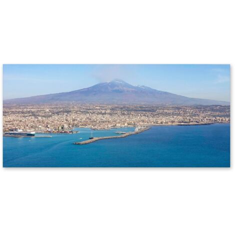 Lupia - Quadro moderno su Tela Canvas DEEP 65X143 cm, con paesaggi e localismi italiani, per casa, soggiorno, capezzale camera da letto, hotel, ufficio, CATANIA - PANORAMA ETNA (1/4)