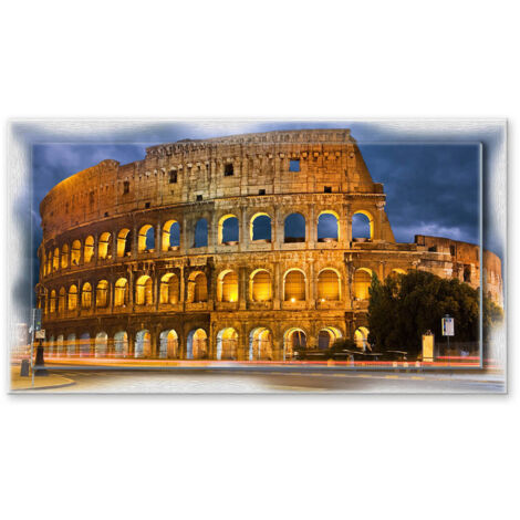 Lupia - Quadro moderno su Tela con Cornice stampata NEWEXT 75x135 cm, paesaggi localismi italiani, per casa soggiorno capezzale camera da letto hotel ufficio, ROMA COLOSSEUM AND TRAFFIC LIGHTS (1/4)