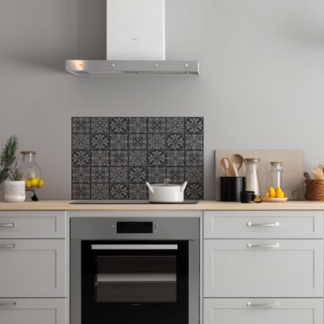 Lupia Pannello Paraschizzi Schienale Cucina con decorazione stampata, CERAMIC AZULEJOS GREY, in Alluminio composito, Facile da applicare, Lavabile Ignifugo Resistente all'Acqua 90xH62,5 cm