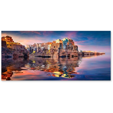 Lupia - Quadro moderno su Tela Canvas DEEP 65X143 cm, con paesaggi e localismi italiani, per casa, soggiorno, capezzale camera da letto, hotel, ufficio, PUGLIA - POLIGNANO GROTTA PALAZZESE (1/4)