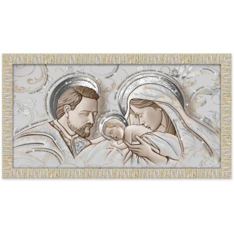 Lupia - Quadro moderno THE KISS CERAMIC MIX Sacra Famiglia GIOVY, Decorazione Glitter, Cornice Legno Striata Oro, Adatto per Camera da letto, Soggiorno e Ufficio, 60x110 cm, stampa su Legno