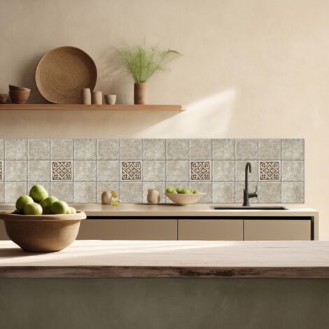 Lupia Pannello Paraschizzi Schienale Cucina con decorazione stampata, TILES BROWN CLASSIC, in Alluminio composito, Facile da applicare, Lavabile Ignifugo Resistente all'Acqua 300xH62,5 cm