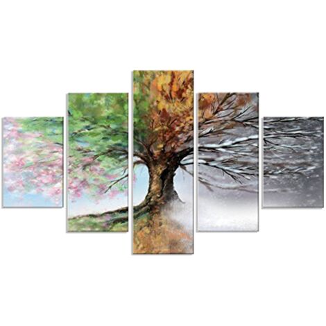 Lupia - Quadro Moderno 5 pezzi in legno VOGUE 66X115 cm QUATTRO STAGIONI, per soggiorno, camera da letto