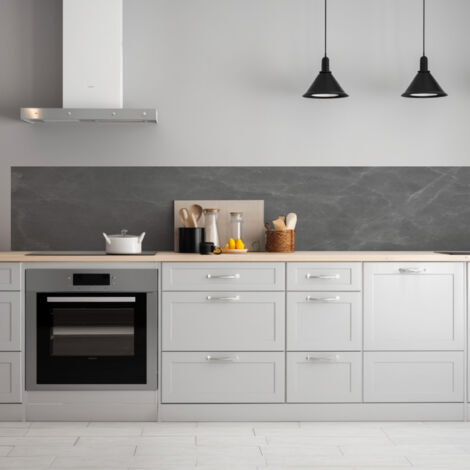Lupia Pannello Paraschizzi Schienale Cucina con decorazione stampata, MARMO DARK GREY, in Alluminio composito, Facile da applicare, Lavabile Ignifugo Resistente all'Acqua 300xH62,5 cm