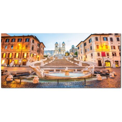 Lupia - Quadro moderno su Tela Canvas DEEP 65X143 cm, con paesaggi e localismi italiani, per casa, soggiorno, capezzale camera da letto, hotel, ufficio, ROMA - PIAZZA DI SPAGNA (1/4)