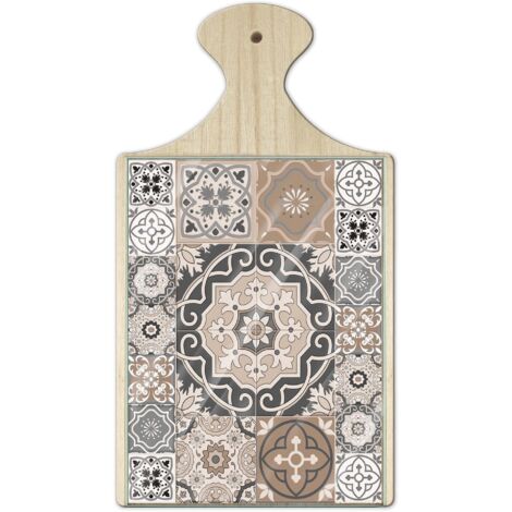 Lupia - Tagliere in Legno Decorativo con Vetro stampato a colori multiuso con manico 16x29 cm AZULEJOS MIX (1/4)