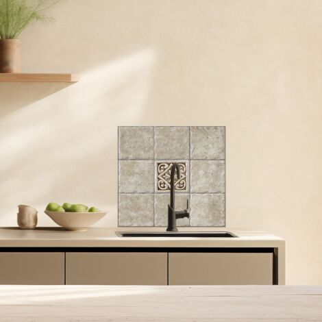 Lupia Pannello Paraschizzi Schienale Cucina con decorazione stampata, TILES BROWN CLASSIC, in Alluminio composito, Facile da applicare, Lavabile Ignifugo Resistente all'Acqua 60xH62,5 cm
