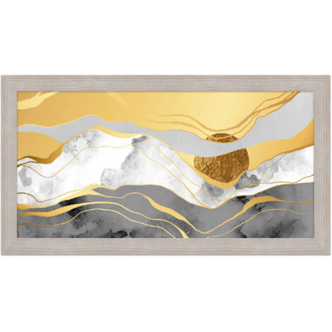 Lupia - Quadro moderno, per soggiorno camera da letto, con cornice BOSTON colore BEIGE, 60x110 cm, STORM stampa su pannello in legno, stile paesaggio grigio bianco e oro (1/4)
