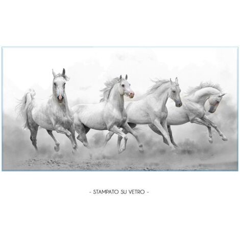 Lupia - Quadro Moderno Stampa su Vetro Temperato GLASS FOUR HORSES Alta Definizione e Lucentezza di Colori  Design Elegante per Soggiorno, Camera, Ufficio  Facile da Appendere, 73x139 cm (1/4)