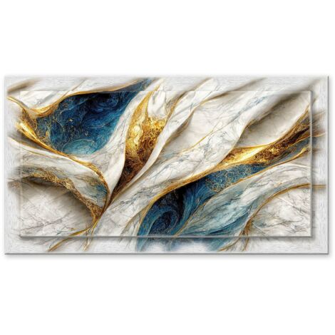 Lupia - Quadro moderno su Tela con Cornice stampata, NEWEXT 75x135 cm FLUID GOLD BLUE, stampa tela in cotone e cornice legno mdf, soggiorno, camera da letto, cucina, ufficio (1/4)