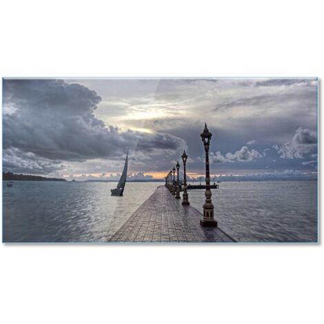 Lupia Quadro Moderno Stampa su Vetro Temperato GLASS ALBA SUL MOLO  Alta Definizione e Lucentezza di Colori  Design Elegante per Soggiorno, Camera, Ufficio 73x139 cm (1/4)