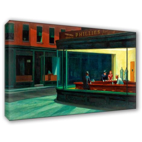 Lupia - Quadro su Tela il Meglio dell'Arte, 62x115 cm NIGHTAWKS - HOPPER, Riproduzione d'Arte su Tela, Montato su Telaio in Legno 3 cm, Made in Italy