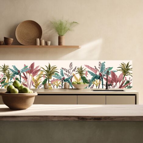Lupia Pannello Paraschizzi Schienale Cucina con decorazione stampata, BANANA LEAVES, in Alluminio composito, Facile da applicare, Lavabile Ignifugo Resistente all'Acqua 300xH62,5 cm