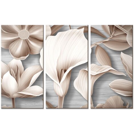 Lupia - GRANDE QUADRO Moderno su Tela in 3 Pezzi Stampa su Tela PVC Decorazione per Soggiorno e Ufficio Facile da Appendere Arte Italiana, Flowers Graphics Mix, 122x180 cm