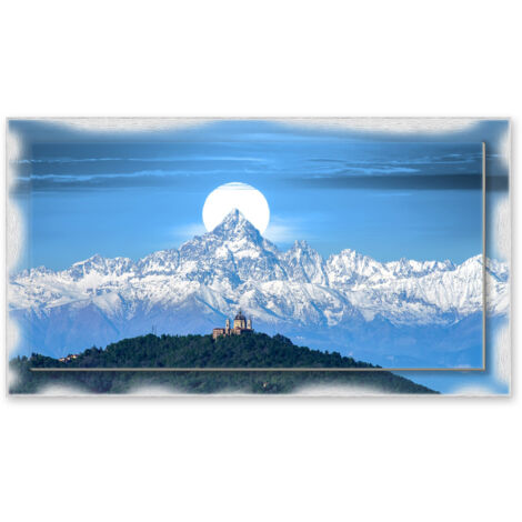 Lupia - Quadro moderno su Tela con Cornice stampata NEWEXT 75x135 cm, paesaggi localismi italiani, per casa soggiorno capezzale camera da letto hotel ufficio, TORINO SUPERGA TRAMONTO BLU (1/4)