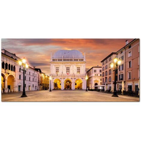 Lupia - Quadro moderno su Tela Canvas DEEP 65X143 cm, con paesaggi e localismi italiani, per casa, soggiorno, capezzale camera da letto, hotel, ufficio, BRESCIA - PALAZZO DELLA LOGGIA (1/4)