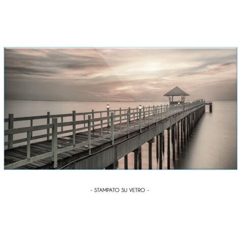 Lupia - Quadro Moderno Stampa su Vetro Temperato GLASS MOLO AL TRAMONTO  Alta Definizione e Lucentezza di Colori  Design Elegante per Soggiorno, Camera, Ufficio 73x139 cm (1/4)