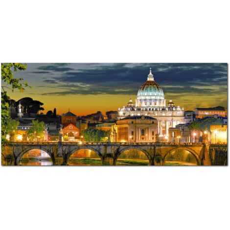 Lupia - Quadro moderno su Tela Canvas DEEP 65X143 cm, con paesaggi e localismi italiani, per casa, soggiorno, capezzale camera da letto, hotel, ufficio, ROMA - SAN PIETRO DA PONTE SANT'ANGELO (1/4)