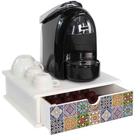 Lupia - Organizer Porta Capsule e Cialde Caffè, Cassetto Contenitore Bianco in Legno, Adatto per la cucina, angolo bar, ufficio, White TILES, Design Elegante, 33x33 cm