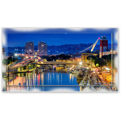 Lupia - Quadro moderno su Tela con Cornice stampata NEWEXT 75x135 cm, paesaggi localismi italiani, per casa soggiorno capezzale camera da letto hotel ufficio, PESCARA PANORAMA SERA (1/4)