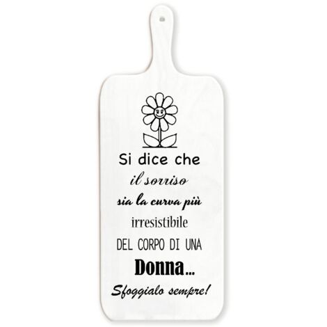 Lupia - Tagliere Decorativo LIGHT WHITE con manico in Legno 15x37 cm Regalo per la festa della DONNA, compleanno, anniversario, onomastico (1/2)