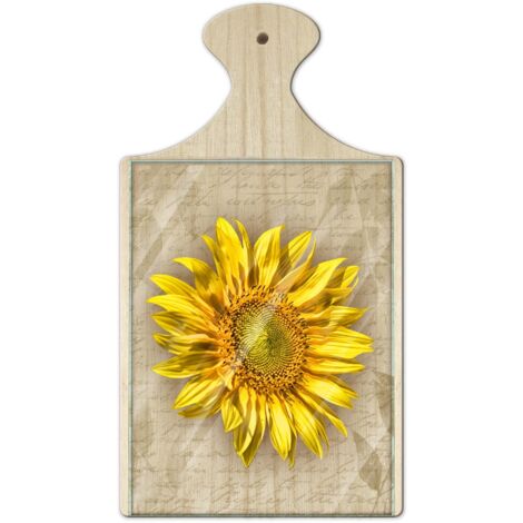 Lupia - Tagliere in Legno Decorativo con Vetro stampato a colori multiuso con manico 16x29 cm GIRASOLE (1/4)