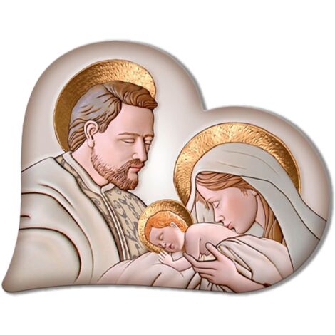 Lupia - Quadro Capezzale, Collezione HEART THE KISS CERAMIC Sacra Famiglia, Stampa Made in Italy, Cordicella a Scomparsa, Dimensioni 40x45 cm forma di Cuore, per camera da letto, soggiorno, Legno mdf (1/4)