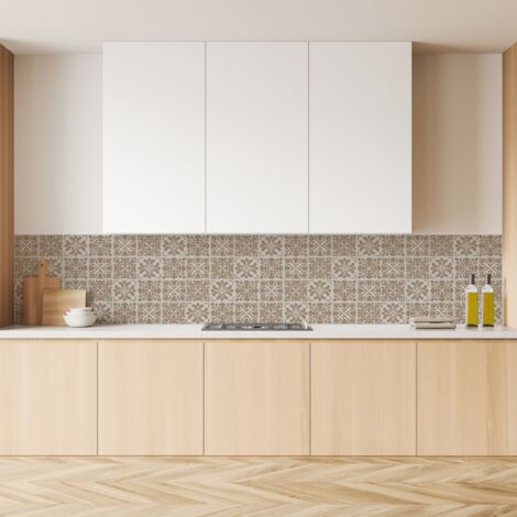 Lupia Pannello Paraschizzi Schienale Cucina con decorazione stampata, CERAMIC AZULEJOS BEIGE, in Alluminio composito, Facile da applicare, Lavabile Ignifugo Resistente all'Acqua 300xH62,5 cm