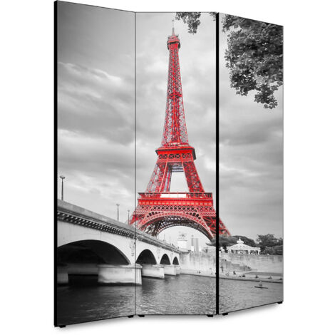 Lupia - Separe' per interni, Divisorio 135,6 x H 176 x P 3,1 cm EIFFEL ROUGE paravento 3 Ante in legno con Tele stampate fronte retro Soggetto unico (1/4)