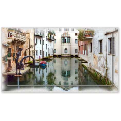 Lupia - Quadro moderno su Tela con Cornice stampata NEWEXT 75x135 cm, paesaggi localismi italiani, per casa soggiorno capezzale camera da letto hotel ufficio, TREVISO SCORCIO CANALE BURANELLI (1/4)