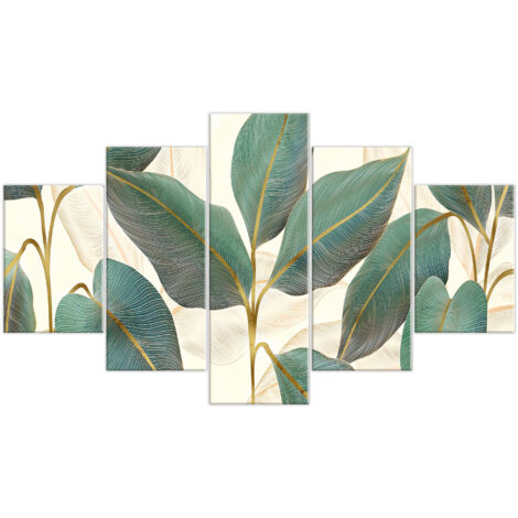 Lupia - Quadro Moderno VOGUE 66x115 cm GREEN FLOWERS a 5 Pezzi, Stampe Artistiche modulari e Digitali, Pannelli in Legno Ecologico MDF, Pronti da Appendere, Soggiorno e Camera da letto, Ufficio