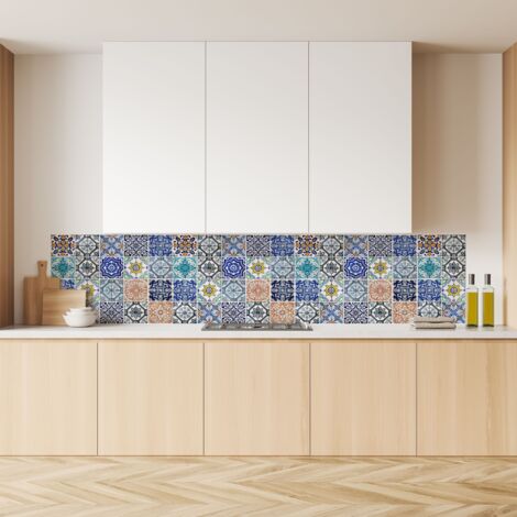 Lupia Pannello Paraschizzi Schienale Cucina con decorazione stampata, MAIOLICA SICILIANA, in Alluminio composito, Facile da applicare, Lavabile Ignifugo Resistente all'Acqua 260xH62,5 cm