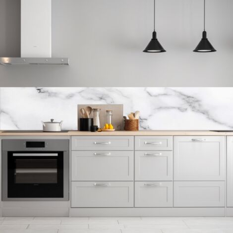 Lupia Pannello Paraschizzi Schienale Cucina con decorazione stampata, MARMO WHITE, in Alluminio composito, Facile da applicare, Lavabile Ignifugo Resistente all'Acqua 300xH62,5 cm